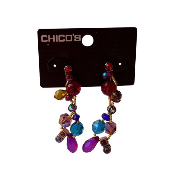 Vintage Chico’s Y2K Beaded Statement Earrings with Purple Red Blue Green Accents - Picture 1 of 8